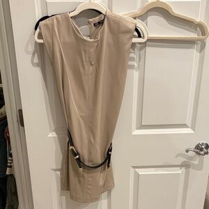 Zara Beige Faux Leather Mini Dress with Black Belt